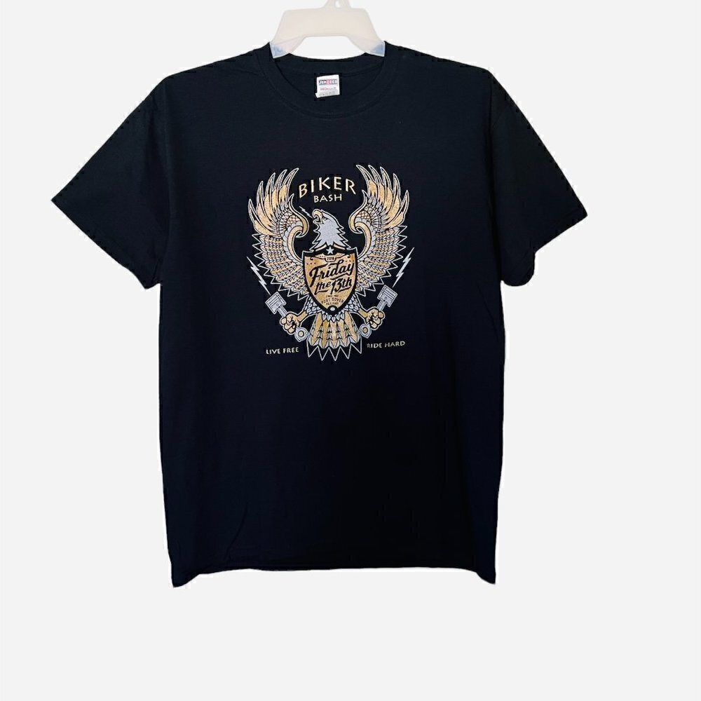 BIKER Bash Motorcycle Casual Graphic Black T-Shirt. Size Large